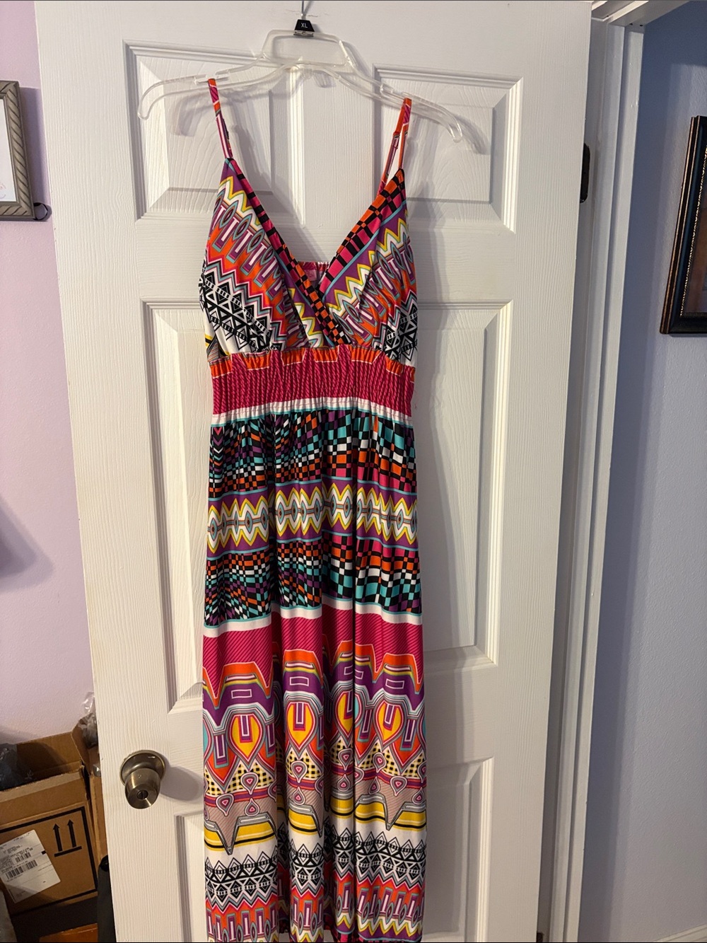 Vibrant Multi-Color Tribal Print Maxi Dress